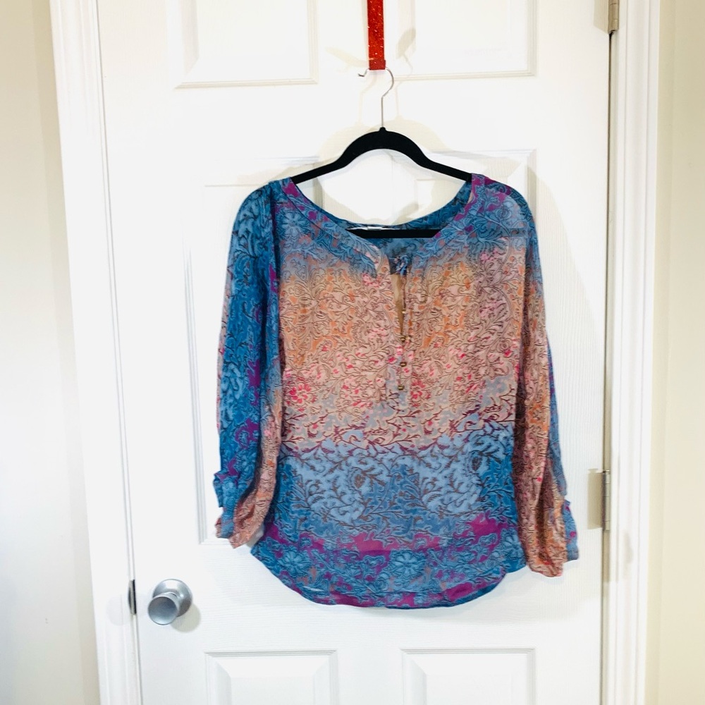 Diane Von Furstenberg Blue and Pink Lace Blouse